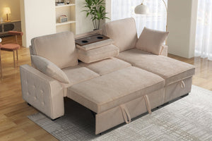 English Elm Multi Functional Sectional Sofa with Plush Seating Adjustable Backrests and Hidden Storage Beige B2730S00058