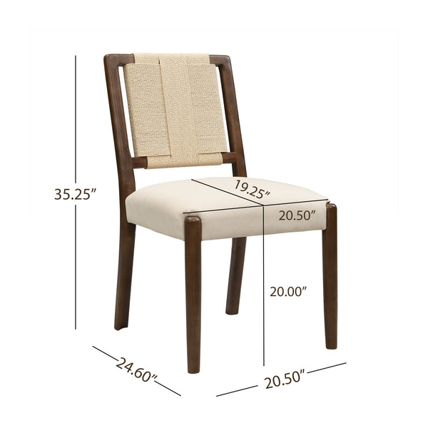 English Elm Christopher Knight Home® - Upholstered dining chair with woven rope backrest set of 2 - elegant curved weave, sturdy rubberwood frame and easy assembly Beige,Walnut N771P361494T