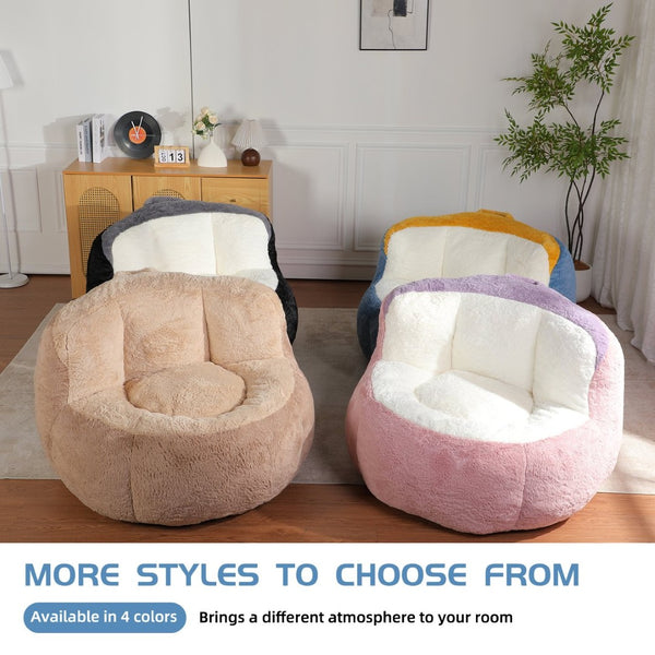 English Elm Oversized Multicolor Faux Fur Bean Bag Sofa – Cozy Lounger With Shredded Foam, No Assembly Needed! W3723P375714-GIGA