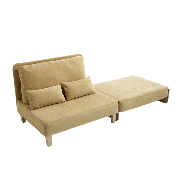 English Elm Foldable mid-century sleeper sofa bed recliner 3-in-1 convertible for small spaces with pillows and storage Mustard yellow W395P290559