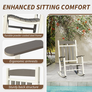 English Elm Outdoor Rocking Chairs Set of 2 HDPE Patio Oversized Rockers for Adults, Weatherproof, Ergonomic Comfort Grey+White W1859P360054