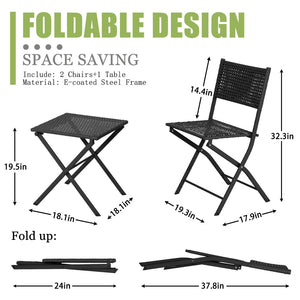 English Elm Patio Folding Bistro Set with E-coated Steel Frame for Balcony Garden Outdoor Dining Black T5880P492161
