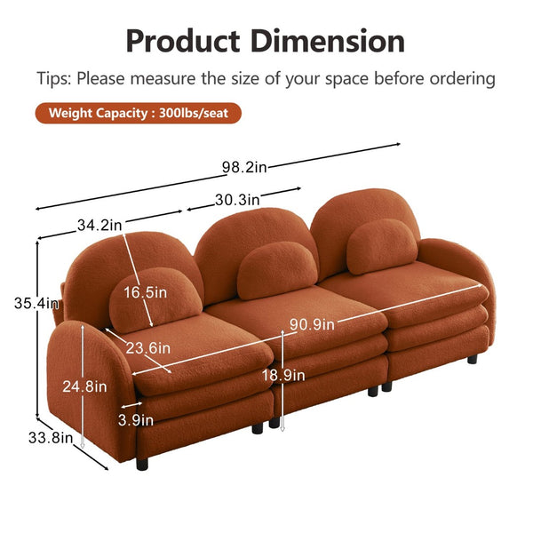 English Elm Teddy Fleece Modular Cloud Sofa Sculptural Curved Three Seat Living Room Couch Orange W5656S00095