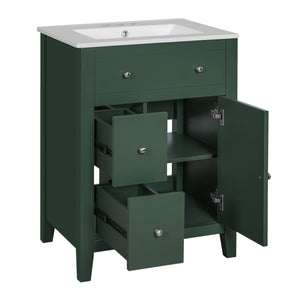 English Elm 24" Modern Bathroom Vanity with Ceramic Basin, French Country Cross-Grid Design & Soft-Close Drawers Green N710P280655F