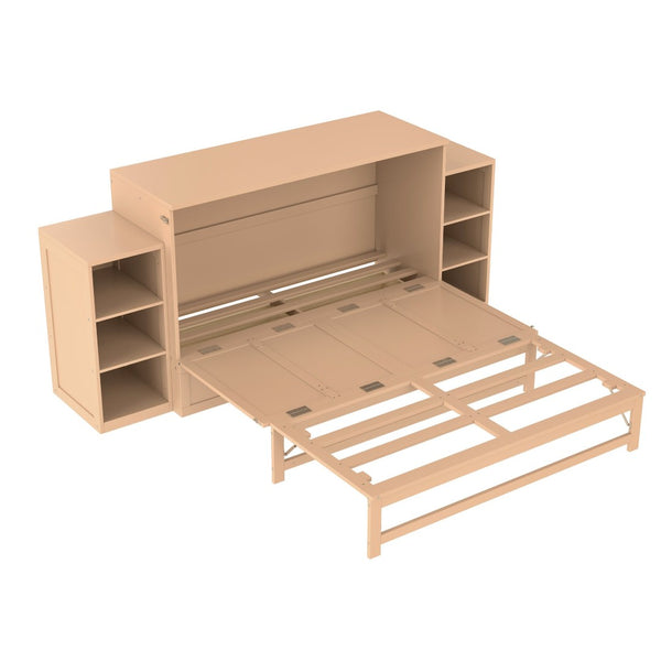 English Elm Queen Murphy Bed With Elegant Golden Finish, Spacious Storage Drawers, And Shelves For Compact Spaces W1580S00258-GIGA