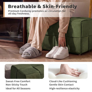 English Elm Ottoman Square Corduroy Upholstered Footrest with Ribbed Texture for Living Room Seating Green W3851P453270
