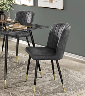 English Elm Modern Velvet Channel Tufted Dining Chairs Set of 2 with Black Metal Legs and Gold Accent Trim Charcoal 25.5 L x 25.5 W x 21.25 H B011P199726