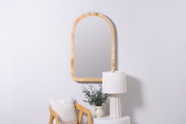Cooper Classics Brienne Woven Rattan Wall Mirror Natural Finish Bohemian Coastal Bedroom Accent 42308