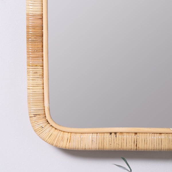 Cooper Classics Brienne Woven Rattan Wall Mirror Natural Finish Bohemian Coastal Bedroom Accent 42308