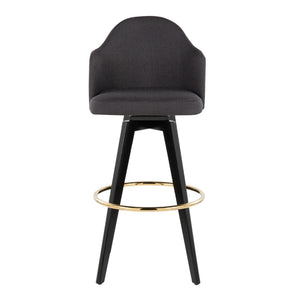 English Elm Fixed-height Swivel Barstools Charcoal Upholstered Seats Gold Footrest Set of Two B202S01863