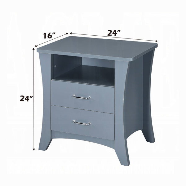 English Elm Nightstand with Curved Trim and Open Top Shelf, 2 Drawers in Gray with Silver Bar Pulls — Stylish Storage B016P256528
