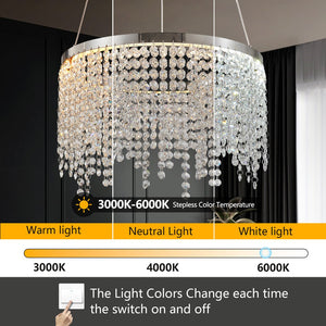 English Elm 16-inch Crystal LED Chandelier with Adjustable Height & 3000-6000K Color Temps, Chrome Finish Elegance W1340P222514