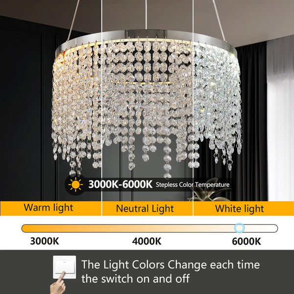 English Elm 16-inch Crystal LED Chandelier with Adjustable Height & 3000-6000K Color Temps, Chrome Finish Elegance W1340P222514