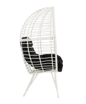 English Elm Galzed Black Fabric & White Wicker Patio Lounge Chair with Foam Cushion, Metal Frame, 220lb Capacity B2726P338653