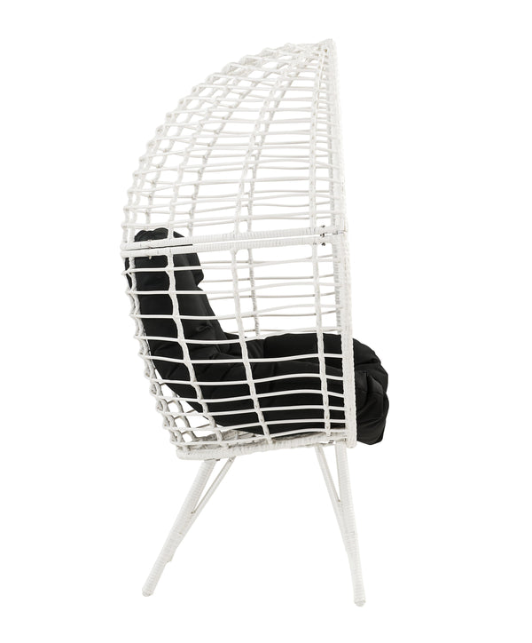 English Elm Galzed Black Fabric & White Wicker Patio Lounge Chair with Foam Cushion, Metal Frame, 220lb Capacity B2726P338653