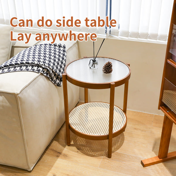 English Elm Modern Farmhouse Round Nesting Coffee Table Set – Stylish Wood & Glass Accent Tables For Living Spaces W2105P210267