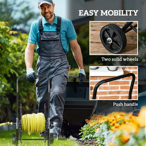English Elm Outsunny Portable Garden Hose Reel Cart - Holds 98' Of 5/8" Hose, Durable, Easy To Maneuver, Black W2225P217241-GIGA