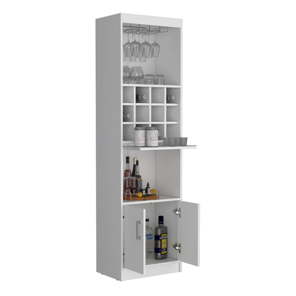 English Elm Kevil 71-Inch Tall Bar Cabinet with 12-Bottle Cubbies, Stemware Rack, Pull-Out Tray & 5 Shelves White 42 L x 19 W x 9 H B200P188836