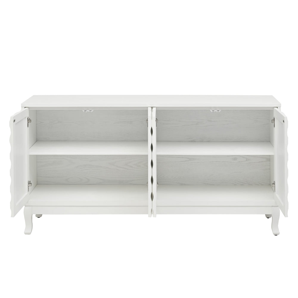 English Elm Elegant Modern Sideboard with Wavy Arched Groove Doors, Adjustable Shelves, MDF Wood Legs, 63.4" L W2696P256249