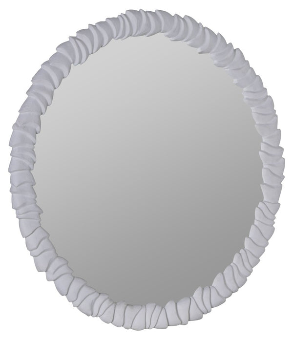 Cooper Classics Carissa Round Wall Mirror Ornate Cast Aluminum Frame White Finish Coastal Farmhouse Decor 42339