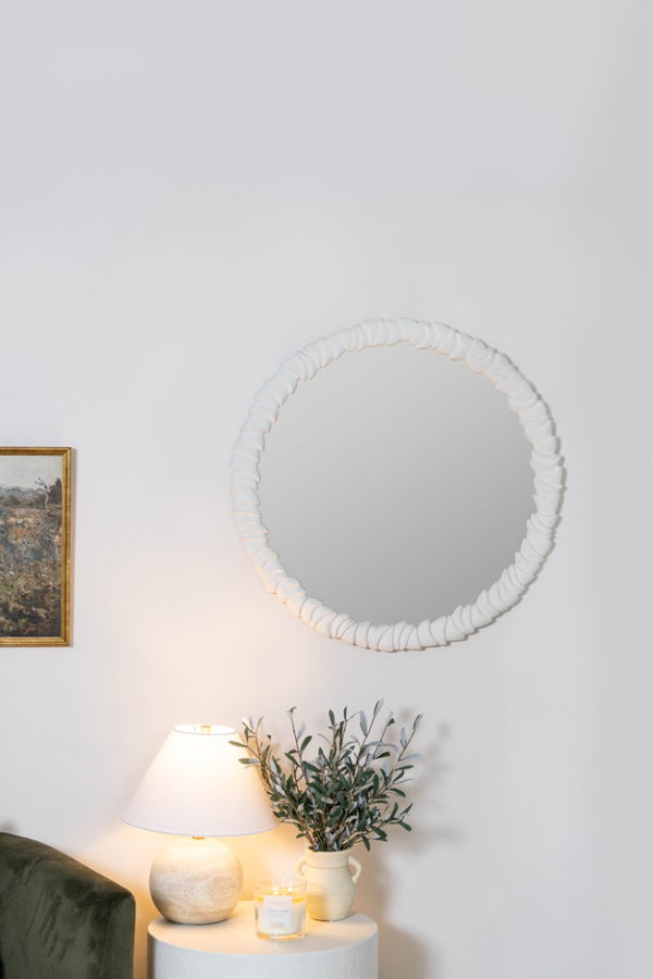 Cooper Classics Carissa Round Wall Mirror Ornate Cast Aluminum Frame White Finish Coastal Farmhouse Decor 42339