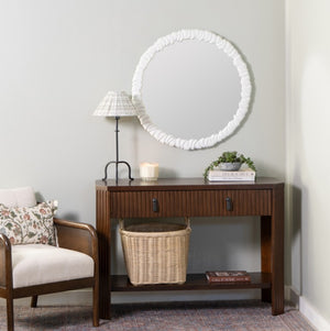 Cooper Classics Carissa Round Wall Mirror Ornate Cast Aluminum Frame White Finish Coastal Farmhouse Decor 42339