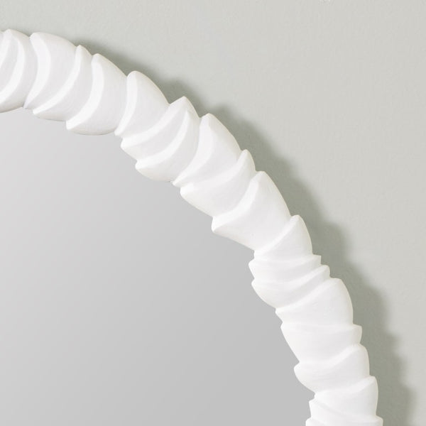 Cooper Classics Carissa Round Wall Mirror Ornate Cast Aluminum Frame White Finish Coastal Farmhouse Decor 42339