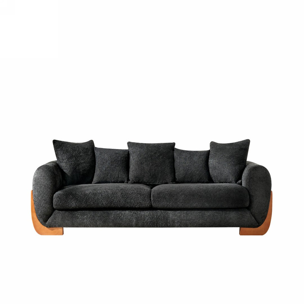 English Elm Upholstery Fabric Single Arm Chair With Cozy Black Sherpa, Natural Oak Legs For Stylish Living Room W2817S00009-GIGA