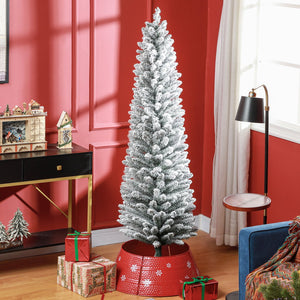 English Elm Homcom 6Ft Snow Flocked Pencil Christmas Tree - Realistic Design, Space-Saving & Easy Assembly W2225P249624