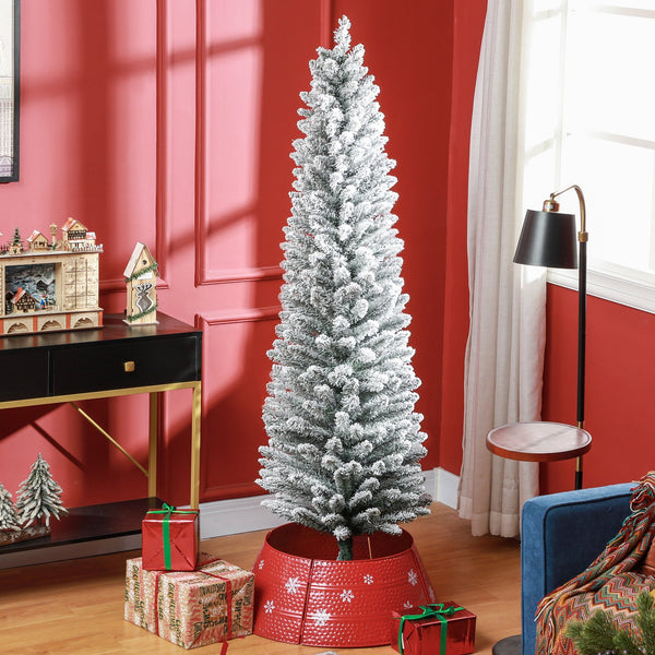 English Elm Homcom 6Ft Snow Flocked Pencil Christmas Tree - Realistic Design, Space-Saving & Easy Assembly W2225P249624