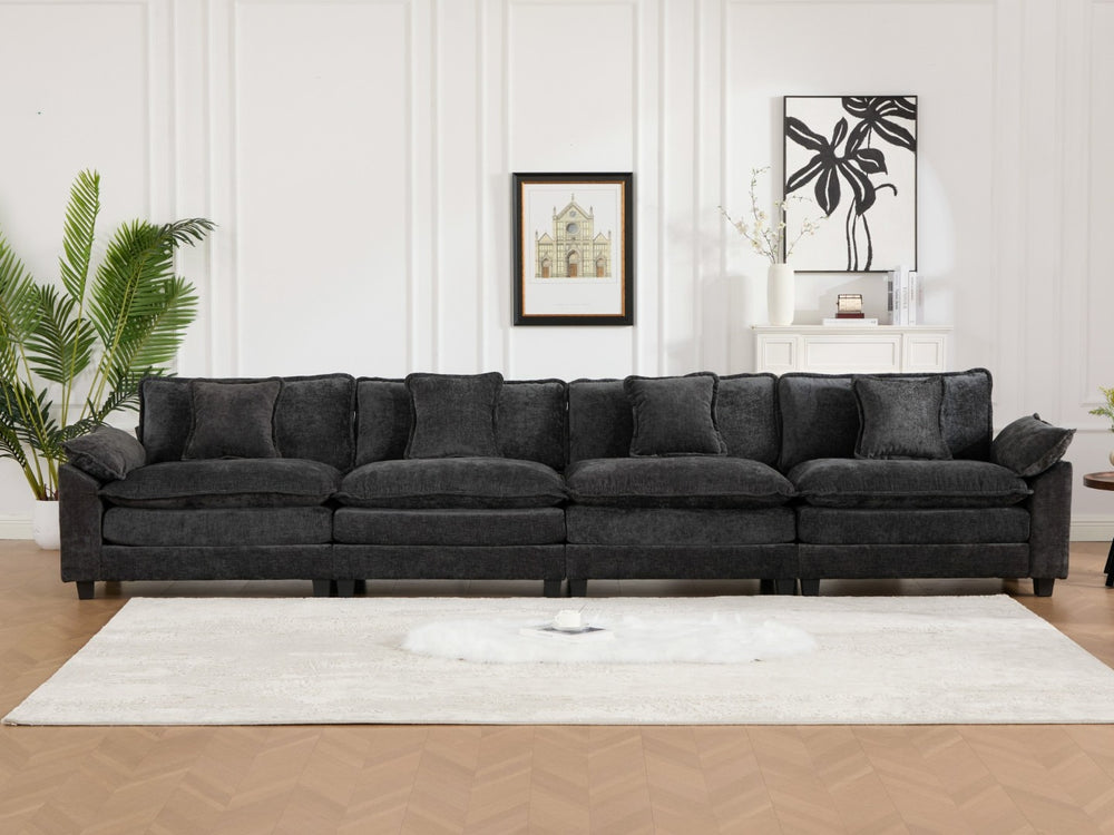 English Elm Wider Armrest 3-Seat Sectional Sofa - Modern Modular Design, Cloud-Like Comfort, Chenille Fabric, Black W1143S00043-GIGA