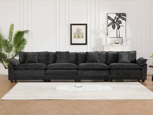 English Elm Wider Armrest 3-Seat Sectional Sofa - Modern Modular Design, Cloud-Like Comfort, Chenille Fabric, Black W1143S00043-GIGA