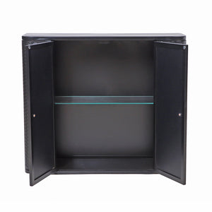 English Elm Black Wall-Mounted Bathroom Cabinet with Mirror, 2 Doors, Open Shelf & Steel Frame for Vanity Spaces W3122P272846