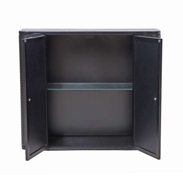 English Elm Black Wall-Mounted Bathroom Cabinet with Mirror, 2 Doors, Open Shelf & Steel Frame for Vanity Spaces W3122P272846