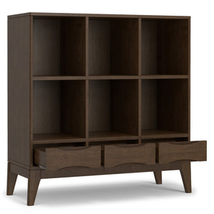 English Elm Harper Walnut Brown 6-Cube Storage with 3 Drawers - Handcrafted Wood Cabinet, Tapered Legs, 48" B136P238612