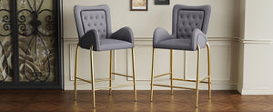 English Elm Christopher Knight Home® - 28.75inch Velvet Counter Height Stool Set of 2 with Tufted Back, Gold Frame & Foam Comfort, 265lb Gray N762P199823E