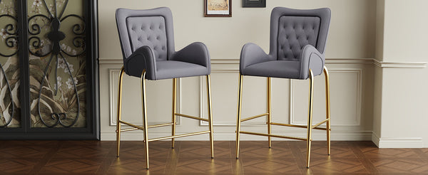 English Elm Christopher Knight Home® - 28.75inch Velvet Counter Height Stool Set of 2 with Tufted Back, Gold Frame & Foam Comfort, 265lb Gray N762P199823E