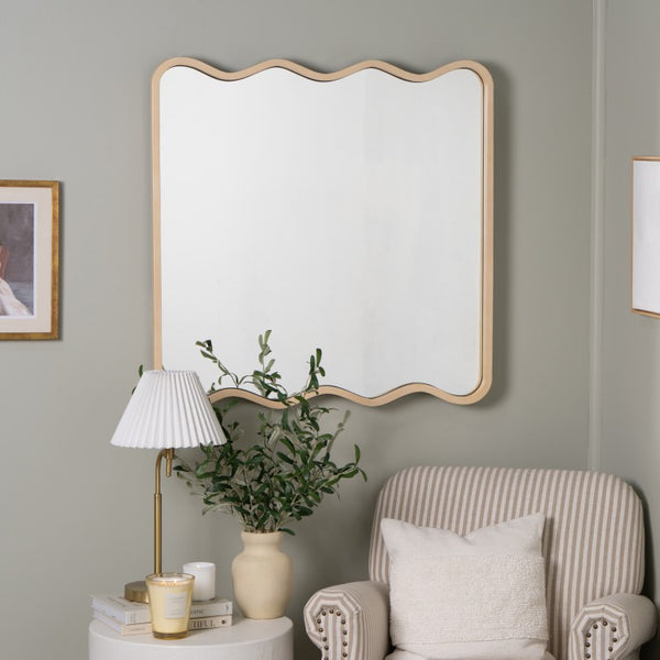 Cooper Classics Renette Round Oak Finish Hardwood Wall Mirror Organic Warmth for Any Living Space 42352
