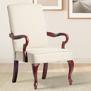 English Elm DeLaney Hardwood Gooseneck Arm Chair with Jacquard Diamond Fabric, High Back Comfort & Durable Build Beige B050P229953
