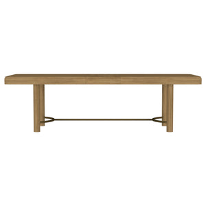 English Elm Benson Sand Wash Extension Dining Table with Removable Leaf, Rounded Corners & Antique Brass Stretcher B062P374100