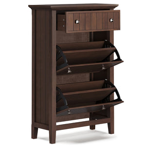 English Elm Acadian Solid Wood Entryway Shoe Cabinet with Tilt Doors Tapered Legs Brunette Finish B136P436049