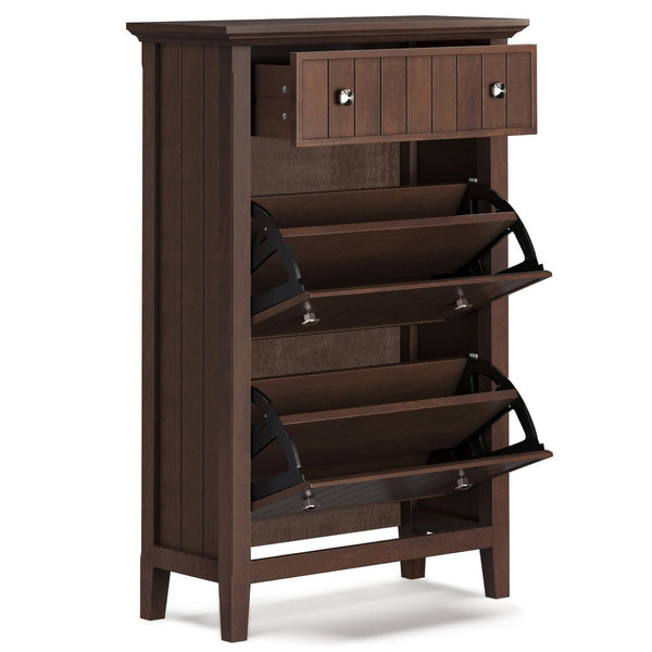 English Elm Acadian Solid Wood Entryway Shoe Cabinet with Tilt Doors Tapered Legs Brunette Finish B136P436049