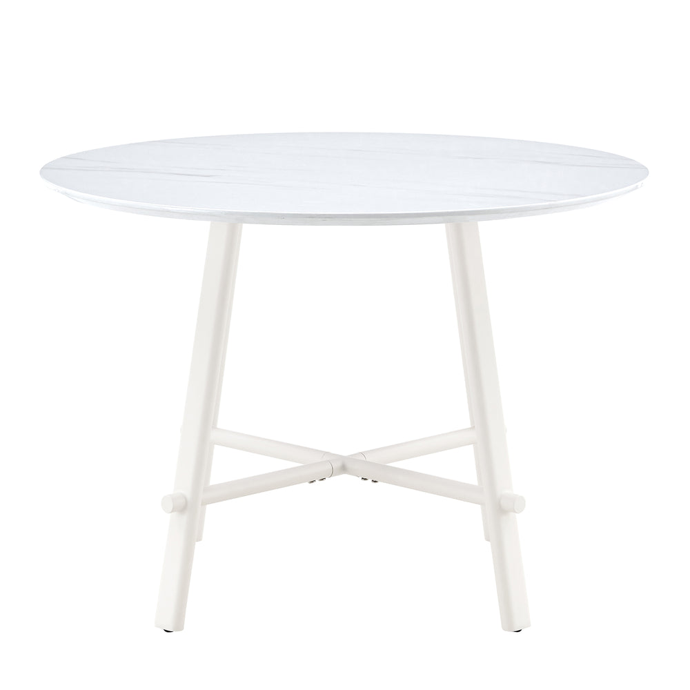 English Elm A modern minimalist circular dining table 42" white patterned MDF top, metal legs, seats 4-6, easy assemble W1151P152778