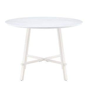 English Elm A modern minimalist circular dining table 42" white patterned MDF top, metal legs, seats 4-6, easy assemble W1151P152778