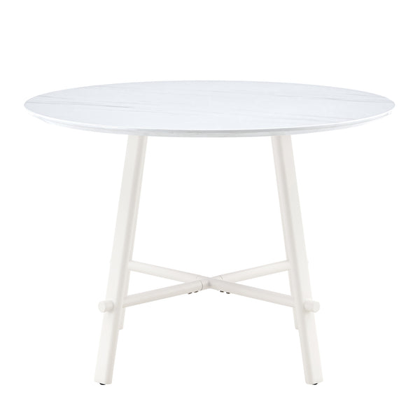 English Elm A modern minimalist circular dining table 42" white patterned MDF top, metal legs, seats 4-6, easy assemble W1151P152778