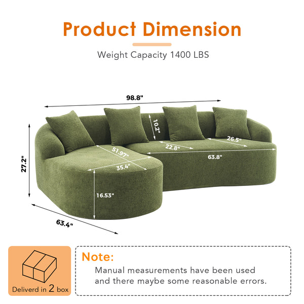 English Elm Compression Compression Sponge Sofa Curved Modular Sectional with 30D High-Density Chenille Sleeper for Cozy Apartment Living Room Comfort and Safe Rounded Design Antique Green,Green W2231S00031
