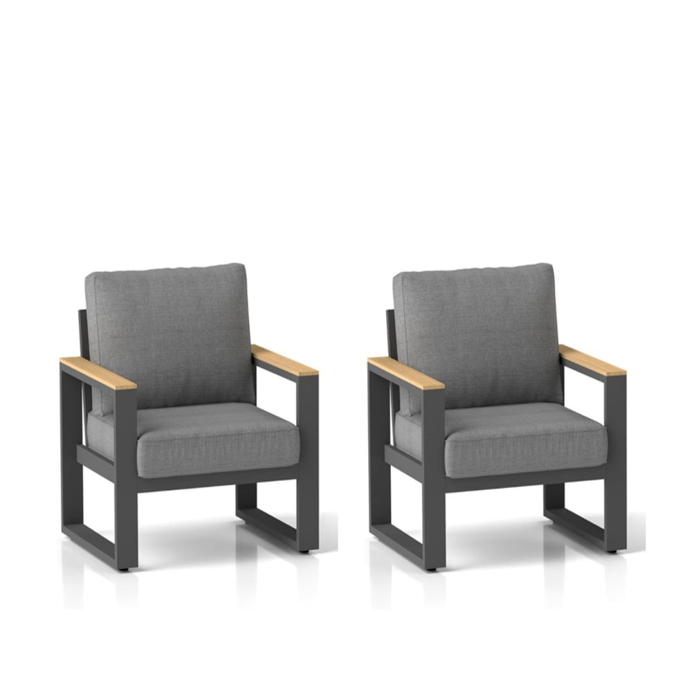 English Elm Set of 2 Powder-coated Aluminum Outdoor Armchairs with Ergonomic Reclined Cushioned Seats Black+Grey B082P455131