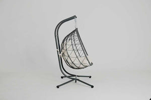 English Elm 2 Person Wicker Hanging Egg Chair with Freestanding Stand Outdoor Patio Swing Seat Beige W1703P443731