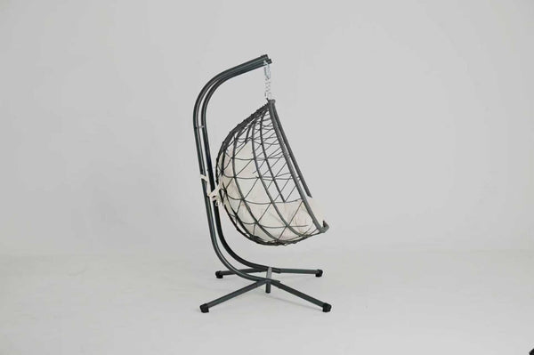 English Elm 2 Person Wicker Hanging Egg Chair with Freestanding Stand Outdoor Patio Swing Seat Beige W1703P443731
