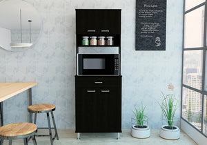 English Elm 1-Drawer Wenge Area Pantry Cabinet with 5 Shelves, 4 Doors, Mini Stove Space & Adjustable Metal Legs, Compact 66.5" Storage Solution B06280023